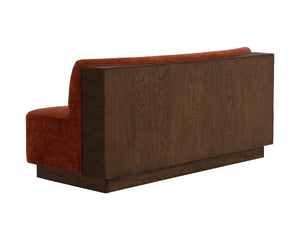 Sunpan Cinder Curved Upholstered Dining Banquette with Reeded Oak Panels and Textured Fabric 112773