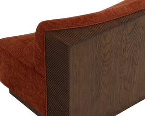 Sunpan Cinder Curved Upholstered Dining Banquette with Reeded Oak Panels and Textured Fabric 112773
