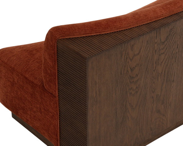 Sunpan Cinder Curved Upholstered Dining Banquette with Reeded Oak Panels and Textured Fabric 112773