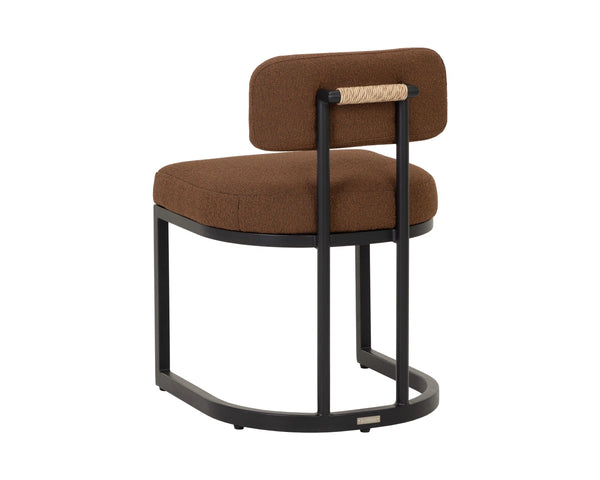 Sunpan Levanto Upholstered Dining Chair with Rattan Weave Detail and Powder-Coated Aluminum Frame Brown 112782V