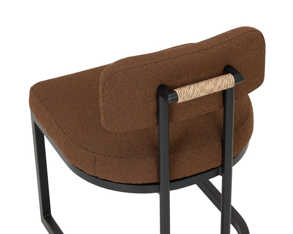 Sunpan Levanto Upholstered Dining Chair with Rattan Weave Detail and Powder-Coated Aluminum Frame Brown 112782V