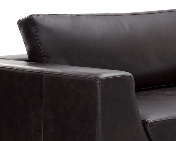 Sunpan Anakin Full Grain Leather Sofa with Oak Base Art Deco Curves for Living Rooms 112784