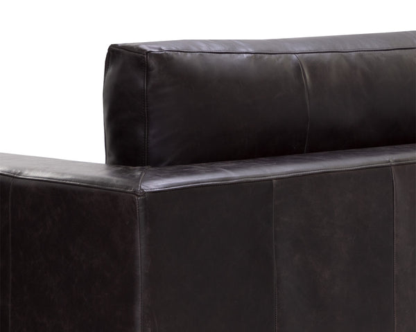 Sunpan Anakin Full Grain Leather Sofa with Oak Base Art Deco Curves for Living Rooms 112784