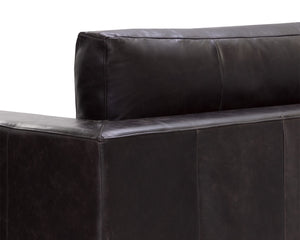 Sunpan Anakin Full Grain Leather Sofa with Oak Base Art Deco Curves for Living Rooms 112784