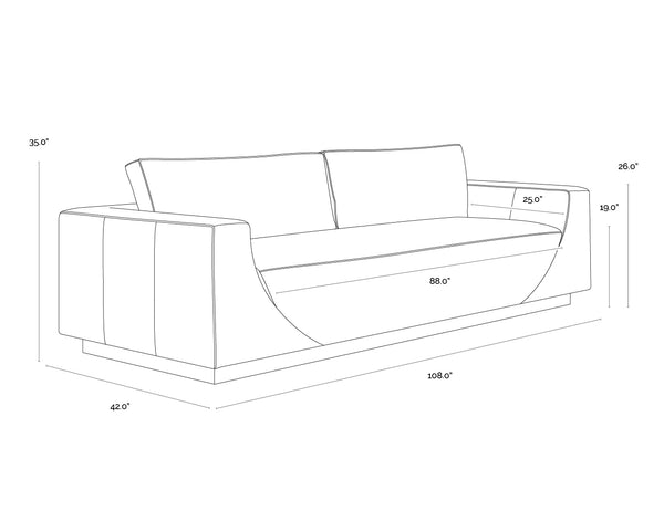 Sunpan Anakin Full Grain Leather Sofa with Oak Base Art Deco Curves for Living Rooms 112784