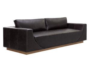 Sunpan Anakin Full Grain Leather Sofa with Oak Base Art Deco Curves for Living Rooms 112784