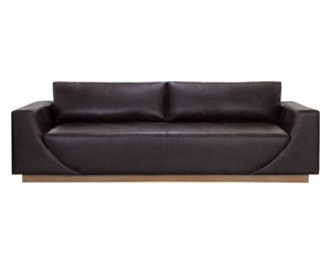 Sunpan Anakin Full Grain Leather Sofa with Oak Base Art Deco Curves for Living Rooms 112784