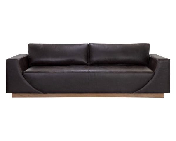 Sunpan Anakin Full Grain Leather Sofa with Oak Base Art Deco Curves for Living Rooms 112784