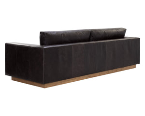 Sunpan Anakin Full Grain Leather Sofa with Oak Base Art Deco Curves for Living Rooms 112784