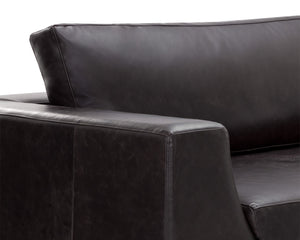 Sunpan Anakin Full Grain Leather Sofa with Oak Base Art Deco Curves for Living Rooms 112784