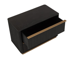 Sunpan Kalla Oak Veneer Nightstand with Reeded Texture Gold Steel Base and Soft Close Drawers 112805