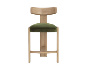 Sunpan Horton Solid Oak Counter Stool with Curved Back and Earthy Upholstered Seat 112809