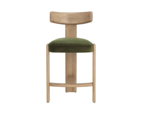 Sunpan Horton Solid Oak Counter Stool with Curved Back and Earthy Upholstered Seat 112809