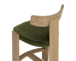 Sunpan Horton Solid Oak Counter Stool with Curved Back and Earthy Upholstered Seat 112809