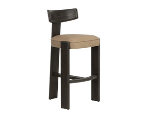 Sunpan Horton Barstool Sculpted Oak Frame Top Grain Leather Seat for Kitchen Island 112810