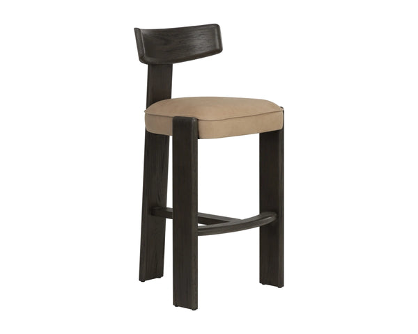 Sunpan Horton Barstool Sculpted Oak Frame Top Grain Leather Seat for Kitchen Island 112810