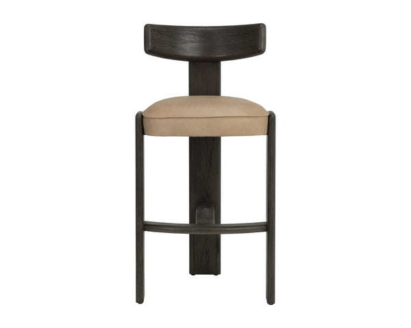 Sunpan Horton Barstool Sculpted Oak Frame Top Grain Leather Seat for Kitchen Island 112810