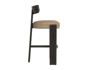 Sunpan Horton Barstool Sculpted Oak Frame Top Grain Leather Seat for Kitchen Island 112810