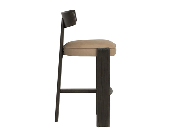 Sunpan Horton Barstool Sculpted Oak Frame Top Grain Leather Seat for Kitchen Island 112810