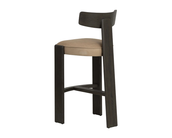 Sunpan Horton Barstool Sculpted Oak Frame Top Grain Leather Seat for Kitchen Island 112810