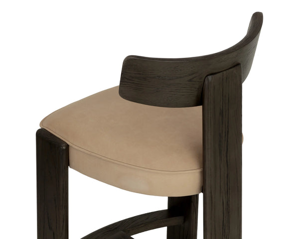 Sunpan Horton Barstool Sculpted Oak Frame Top Grain Leather Seat for Kitchen Island 112810