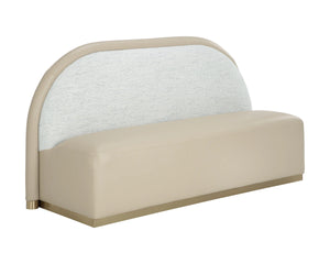 Sunpan Ovid Upholstered Banquette Faux Leather Seat Fabric Back Stainless Steel Plinth Base Cream 112823