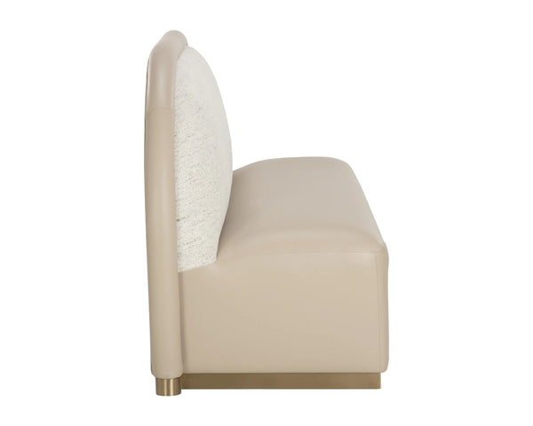 Sunpan Ovid Upholstered Banquette Faux Leather Seat Fabric Back Stainless Steel Plinth Base Cream 112823