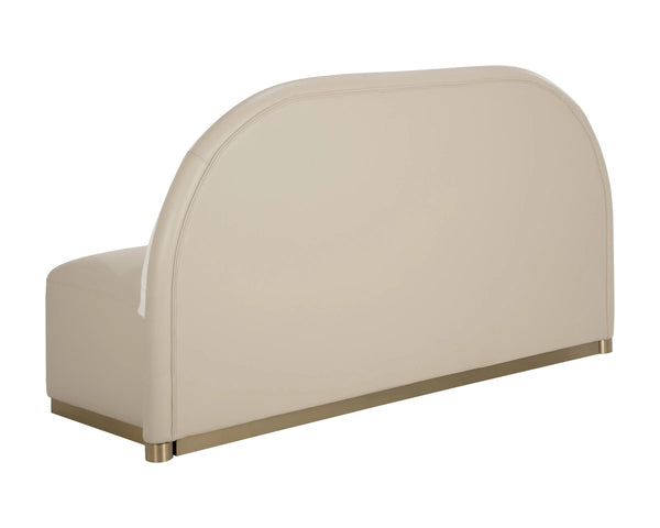 Sunpan Ovid Upholstered Banquette Faux Leather Seat Fabric Back Stainless Steel Plinth Base Cream 112823