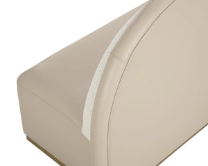 Sunpan Ovid Upholstered Banquette Faux Leather Seat Fabric Back Stainless Steel Plinth Base Cream 112823