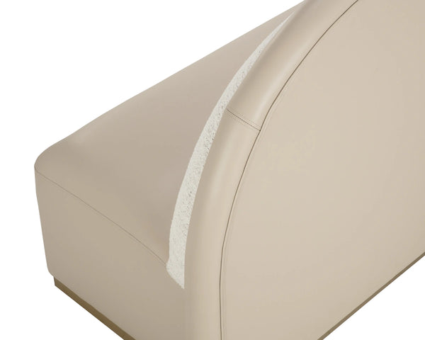 Sunpan Ovid Upholstered Banquette Faux Leather Seat Fabric Back Stainless Steel Plinth Base Cream 112823