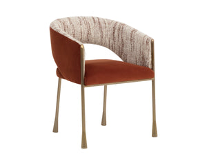 Sunpan Jahara Upholstered Dining Armchair Dual Fabric Foam Seat Antique Brass Flared Legs Orange 112826