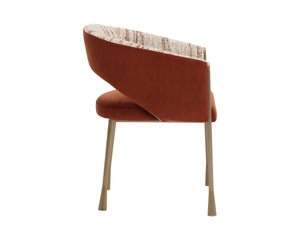 Sunpan Jahara Upholstered Dining Armchair Dual Fabric Foam Seat Antique Brass Flared Legs Orange 112826