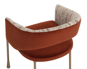 Sunpan Jahara Upholstered Dining Armchair Dual Fabric Foam Seat Antique Brass Flared Legs Orange 112826