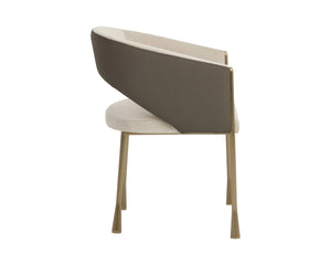 Sunpan Jahara Upholstered Dining Armchair Dual Fabric Foam Seat Antique Brass Flared Legs Taupe 112827