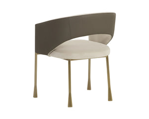Sunpan Jahara Upholstered Dining Armchair Dual Fabric Foam Seat Antique Brass Flared Legs Taupe 112827