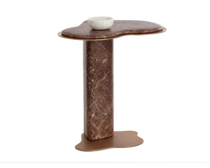 Sunpan Isola Faux Marble Concrete Pedestal End Table with Brass Base for Living Room Brown 112828