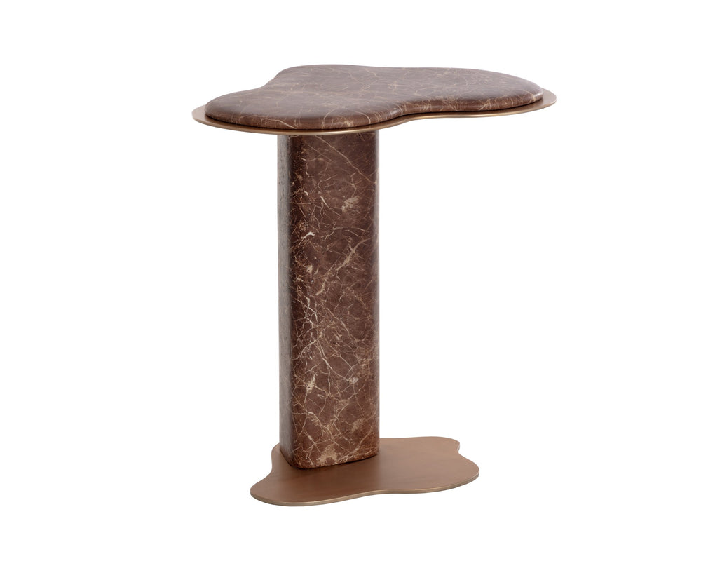Sunpan Isola Faux Marble Concrete Pedestal End Table with Brass Base for Living Room Brown 112828