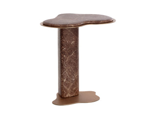 Sunpan Isola Faux Marble Concrete Pedestal End Table with Brass Base for Living Room Brown 112828