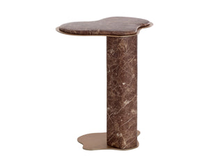 Sunpan Isola Faux Marble Concrete Pedestal End Table with Brass Base for Living Room Brown 112828