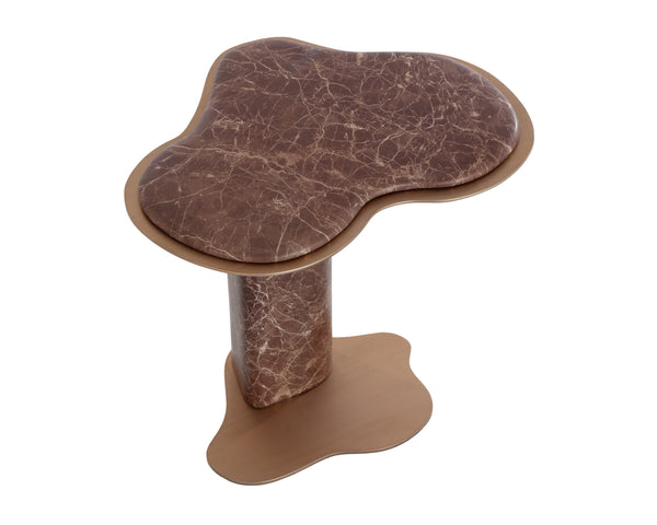 Sunpan Isola Faux Marble Concrete Pedestal End Table with Brass Base for Living Room Brown 112828