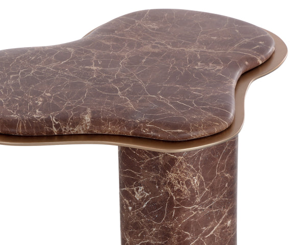 Sunpan Isola Faux Marble Concrete Pedestal End Table with Brass Base for Living Room Brown 112828