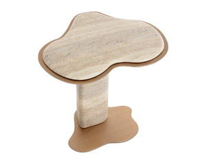 Sunpan Isola Faux Marble Concrete Pedestal End Table with Brass Base for Living Room Taupe 112829