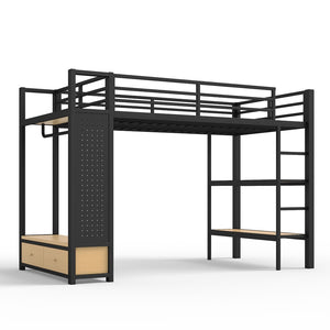 English Elm Full Size Pine Loft Bed House Frame with Slide Bookshelves and Moon Star Rails W1580S00590