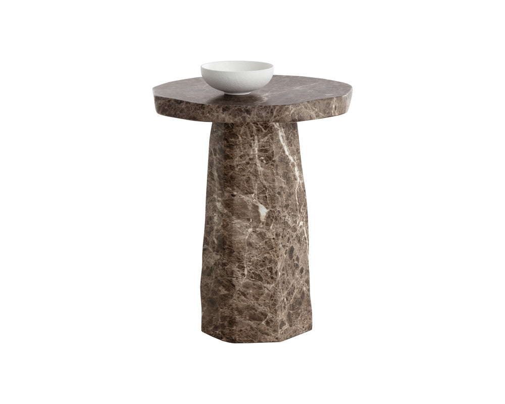 Sunpan Baldur Sculptural Concrete End Table with Faux Marble Finish for Living Room Decor Brown 112830