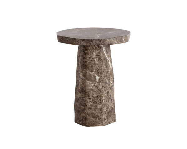 Sunpan Baldur Sculptural Concrete End Table with Faux Marble Finish for Living Room Decor Brown 112830