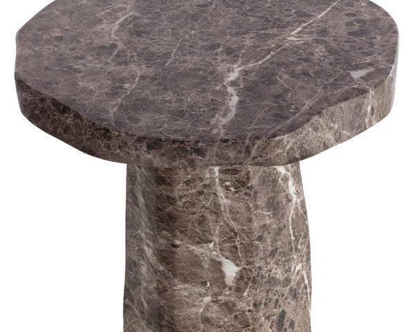 Sunpan Baldur Sculptural Concrete End Table with Faux Marble Finish for Living Room Decor Brown 112830