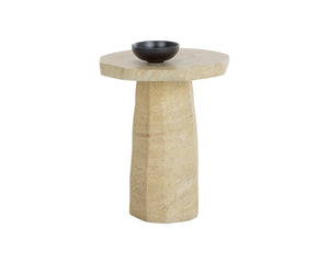Sunpan Baldur Sculptural Concrete End Table with Faux Marble Finish for Living Room Decor Taupe 112831