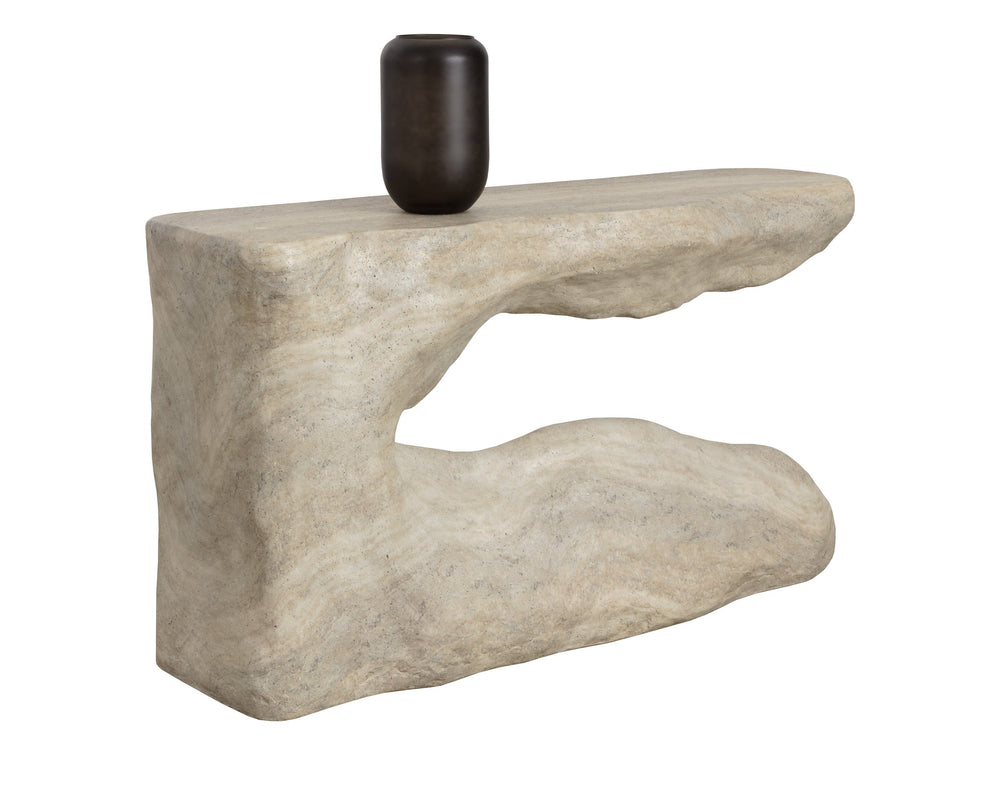 Sunpan Brixham Faux Travertine Concrete Console Table Sculptural Entryway Accent Piece 112833