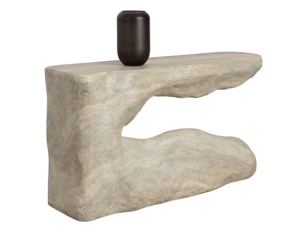Sunpan Brixham Faux Travertine Concrete Console Table Sculptural Entryway Accent Piece 112833