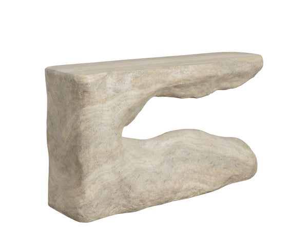 Sunpan Brixham Faux Travertine Concrete Console Table Sculptural Entryway Accent Piece 112833